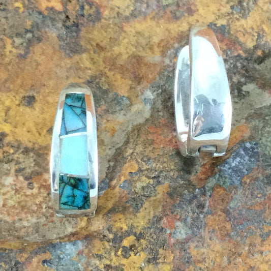 David Rosales Rio Verde Inlaid Sterling Silver Huggie Earrings