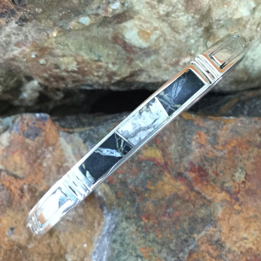 David Rosales White Buffalo Inlaid Sterling Silver Bracelet