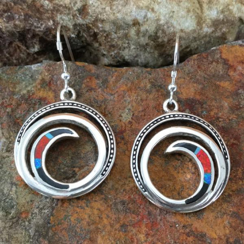 David Rosales Red Moon Inlaid Sterling Silver Earrings Spiral