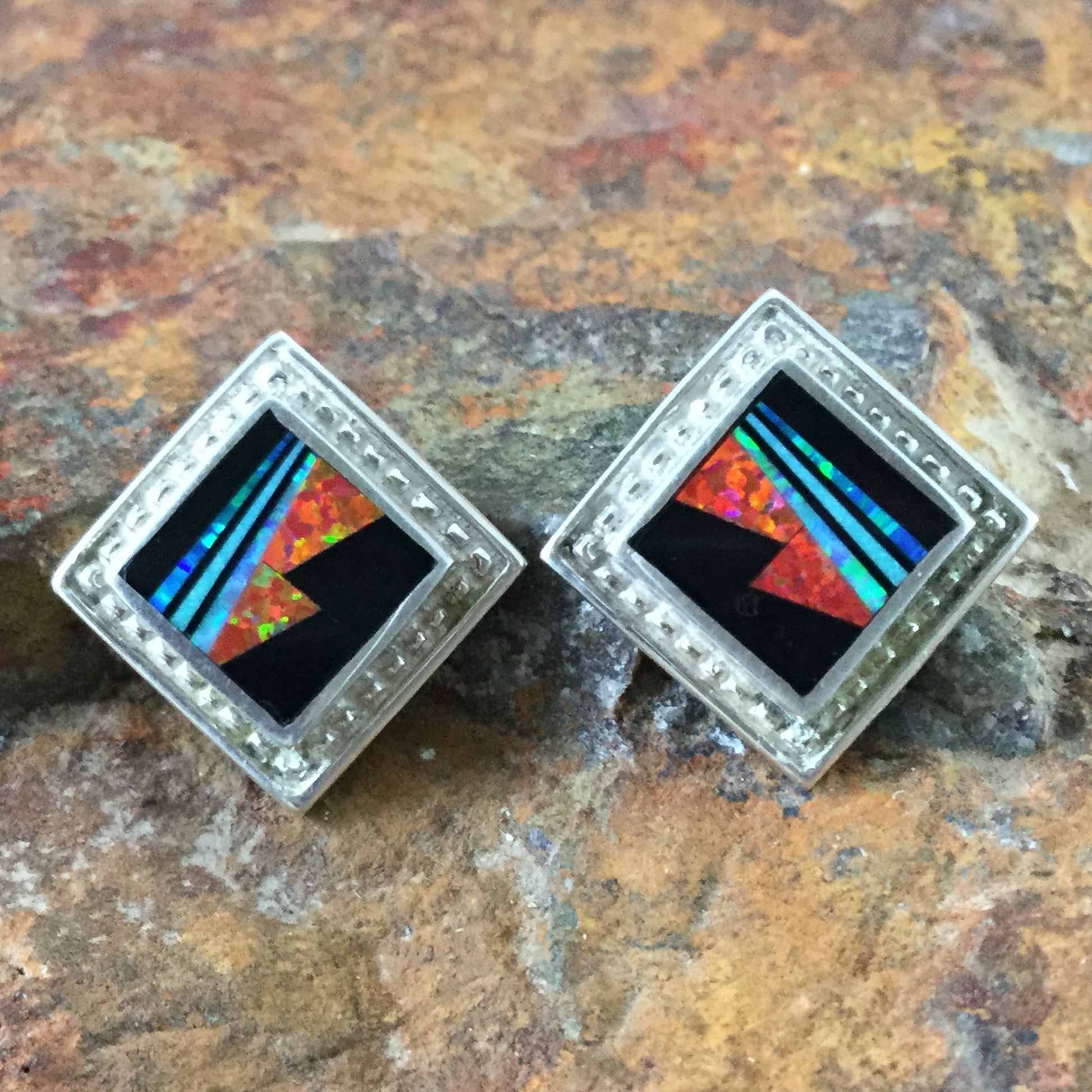 David Rosales Red Moon Fancy Inlaid Sterling Silver Earrings