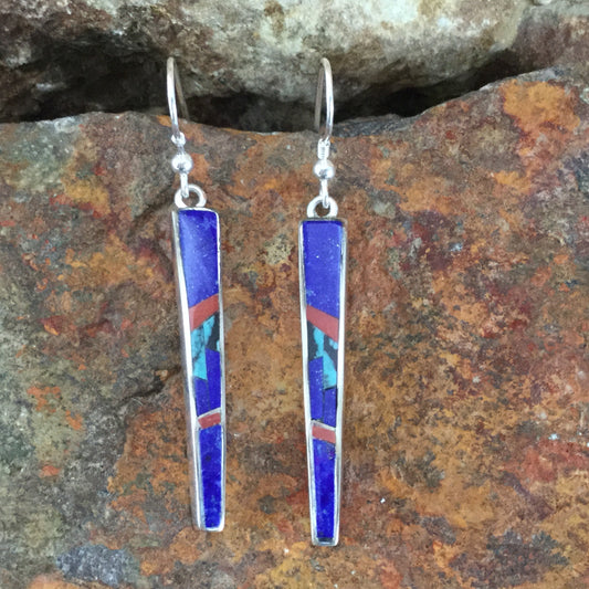 David Rosales Ceremonial Inlaid Sterling Silver Earrings
