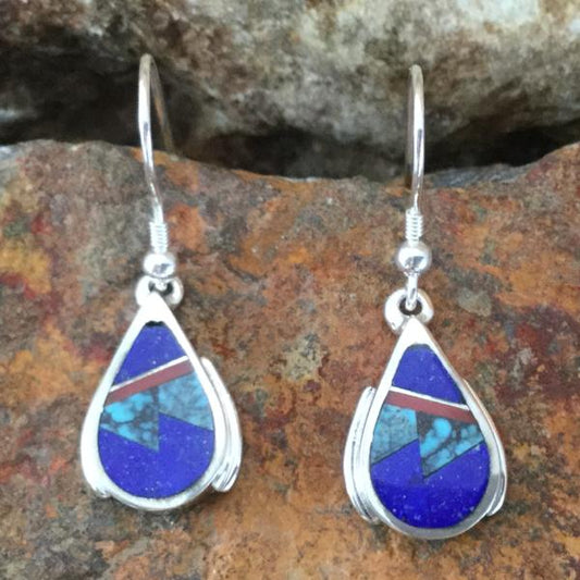 David Rosales Ceremonial Inlaid Sterling Silver Earrings