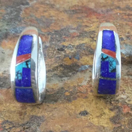 David Rosales Ceremonial Inlaid Sterling Silver Earrings