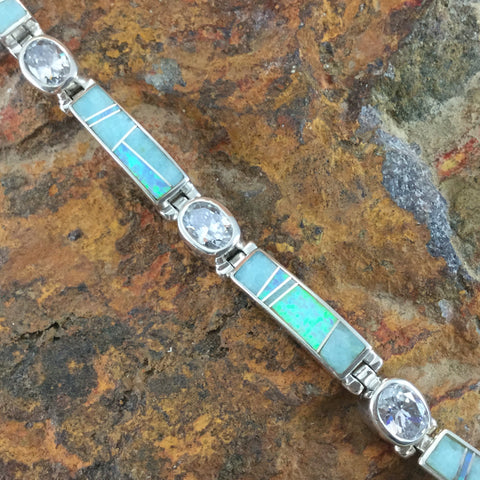 David Rosales Amazing Light Inlaid Sterling Silver Big Link Bracelet w/ CZ
