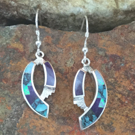 David Rosales Shalako Fancy Inlaid Sterling Silver Earrings