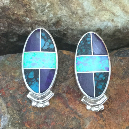 David Rosales Shalako Inlaid Sterling Silver Earrings