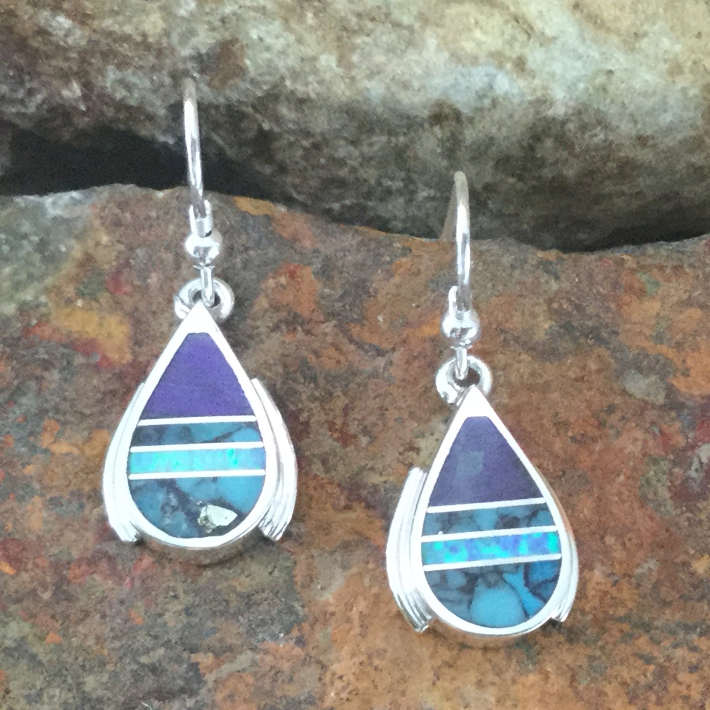 David Rosales Shalako Inlaid Sterling Silver Earrings