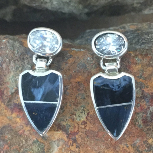David Rosales Pietersite Inlaid Sterling Silver Earrings w/ Cubic Zirconia