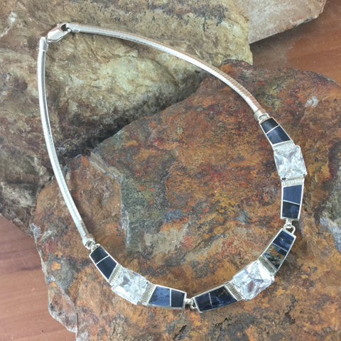 David Rosales Pietersite Inlaid Sterling Silver Necklace w/ Cubic Zirconia