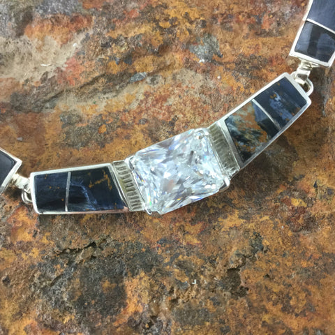David Rosales Pietersite Inlaid Sterling Silver Necklace w/ Cubic Zirconia
