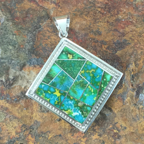 David Rosales Sonoran Gold Turquoise Inlaid Sterling Silver Pendant
