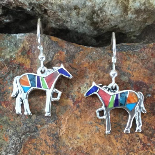 David Rosales Indian Summer Inlaid Sterling Silver Earrings Horse