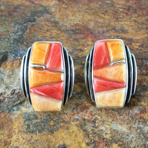 David Rosales Desert Fire Cobble Inlaid Sterling Silver Earrings