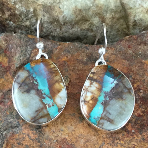 Boulder Turquoise Sterling Silver Earrings by Elvira Chavez
