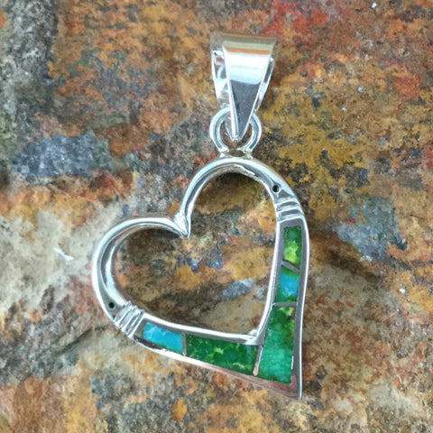 David Rosales Sonoran Gold Turquoise Inlaid Sterling Silver Pendant Heart