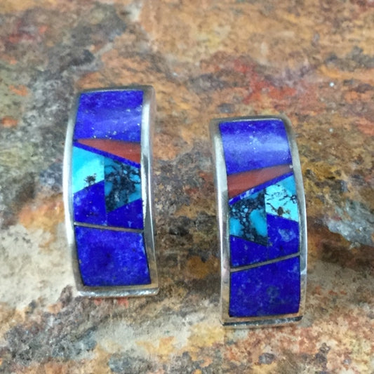 David Rosales Ceremonial Inlaid Sterling Silver Earrings