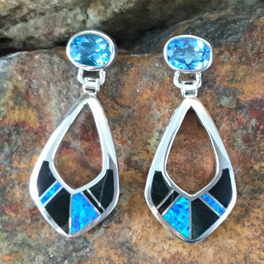 David Rosales Black Beauty Inlaid Sterling Silver Earrings