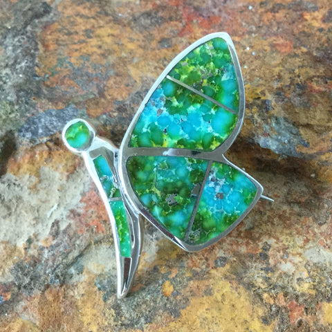 David Rosales Sonoran Gold Turquoise Inlaid Sterling Silver Pin Butterfly