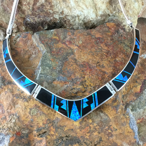 David Rosales Black Beauty Inlaid Sterling Silver Necklace