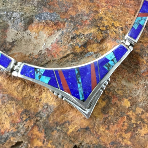 David Rosales Ceremonial Inlaid Sterling Silver Necklace