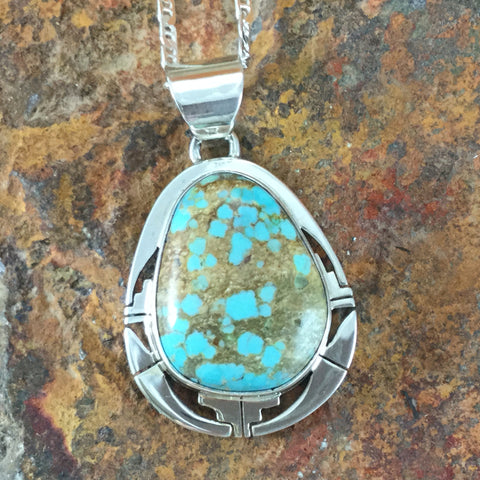 Number 8 Turquoise Sterling Silver Pendant by P Sanchez