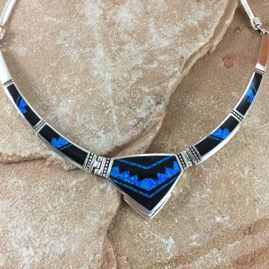 David Rosales Black Beauty Inlaid Sterling Silver Necklace