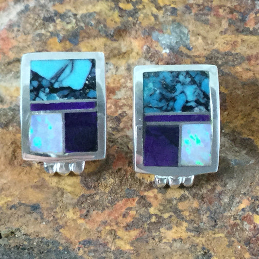 David Rosales Shalako Inlaid Sterling Silver Earrings