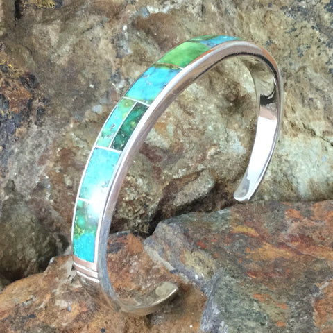David Rosales Sonoran Gold Turquoise Inlaid Sterling Silver Cuff Bracelet
