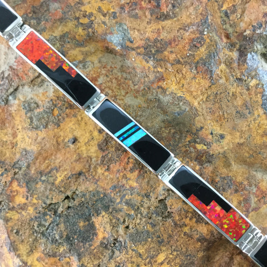 David Rosales Red Moon Fancy Inlaid Sterling Silver Big Link Bracelet