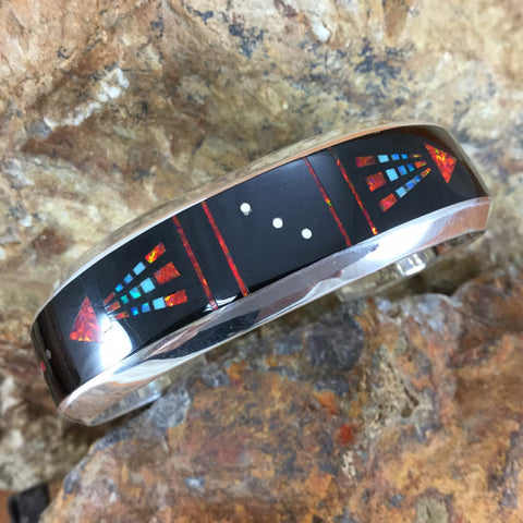 David Rosales Red Moon Inlaid Sterling Silver Bracelet