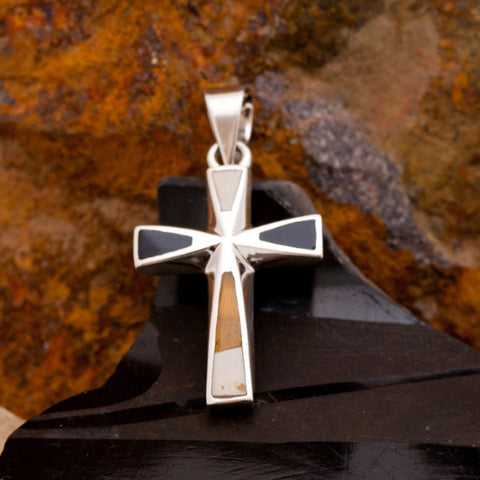 David Rosales Kayenta Inlaid Sterling Silver Pendant Cross